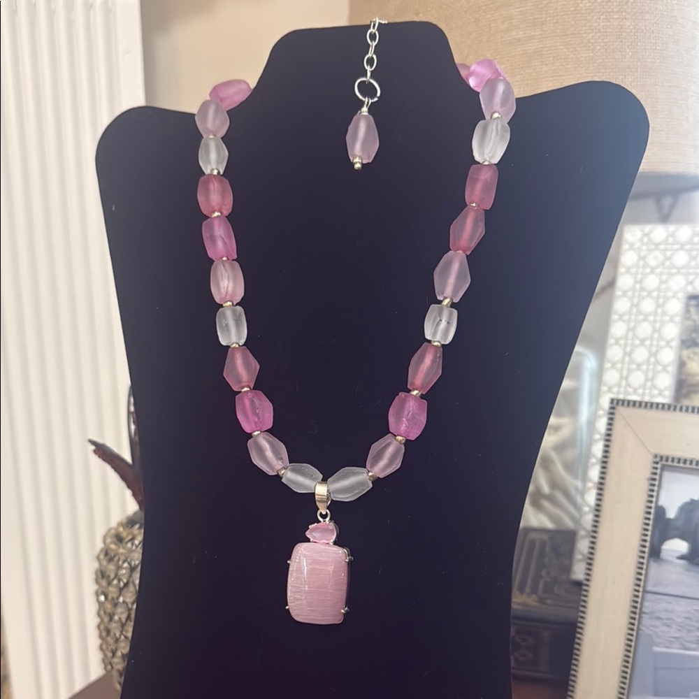 Pink and Silver Beaded Necklace